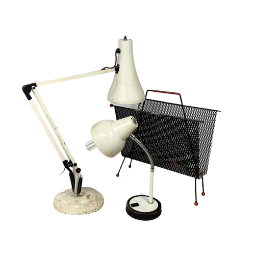 216a - 2 vintage anglepoise lamps and a magazine rack