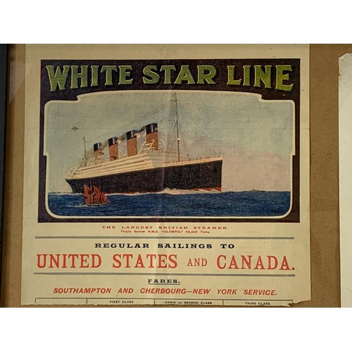 70a - 3 vintage original White Star Line and The Cunard Line posters with 3 steamship receipts. Reframed. ... 