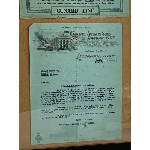 70a - 3 vintage original White Star Line and The Cunard Line posters with 3 steamship receipts. Reframed. ... 