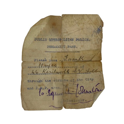 70b - 2 Dublin Metropolitan Police passes 1916.