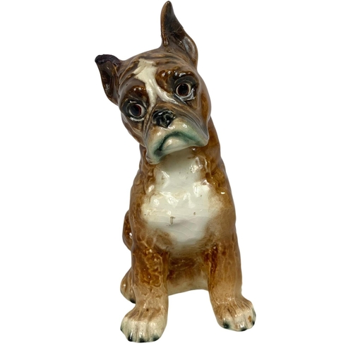 549 - Goebel pottery dog 1960, large pottery dog and a figurine. Dog measures 22 x 19cm