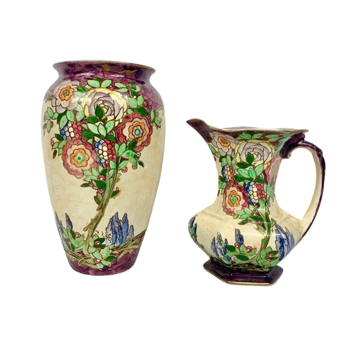 550 - Early 20th century Art Deco Royal Winton Grimwades Carnation Pattern vase and jug. Circa 1930. Vase ... 