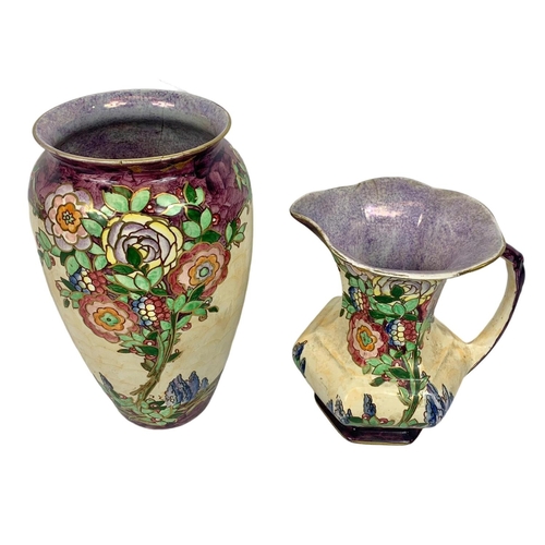 550 - Early 20th century Art Deco Royal Winton Grimwades Carnation Pattern vase and jug. Circa 1930. Vase ... 