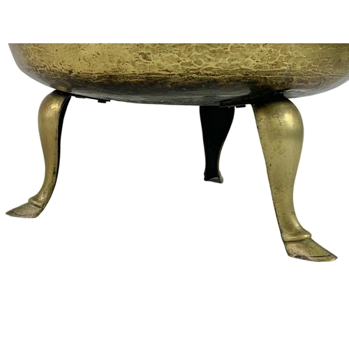 312 - Large Victorian brass coal bucket with hoof feet and ring side handles. Circa 1890. 38 x 38.5cm