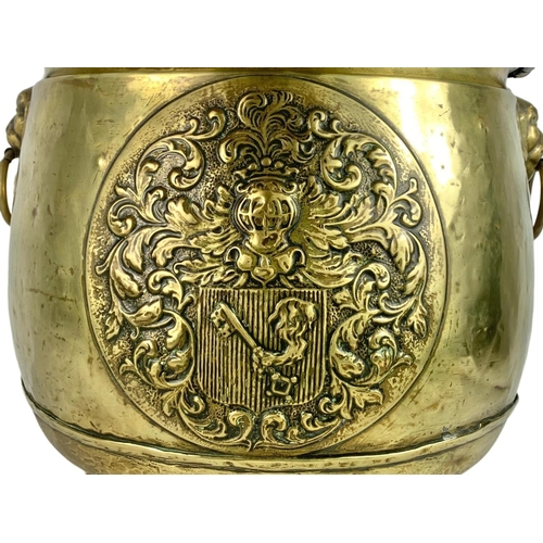 312 - Large Victorian brass coal bucket with hoof feet and ring side handles. Circa 1890. 38 x 38.5cm