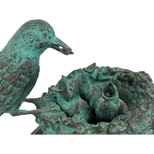 1 - Vintage brass birds on a marble base. 23.5 x 17.5cm.