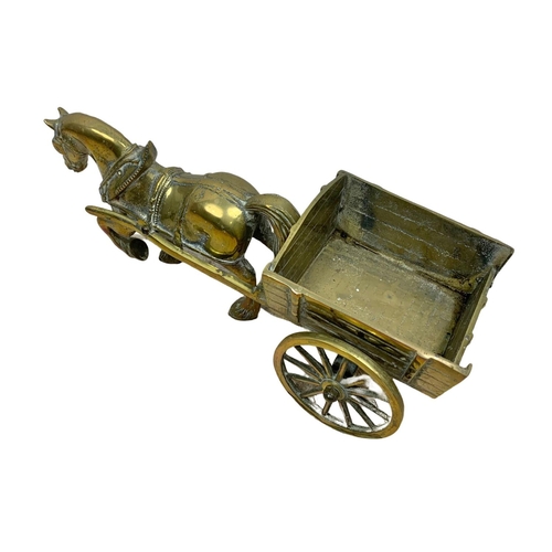 115 - Large vintage heavy brass horse and cart. 41cm