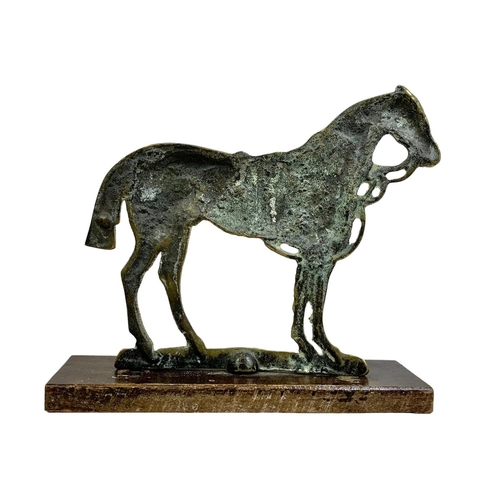 119 - Pair of early 20th century brass horses on wooden bases 23 x 18cm