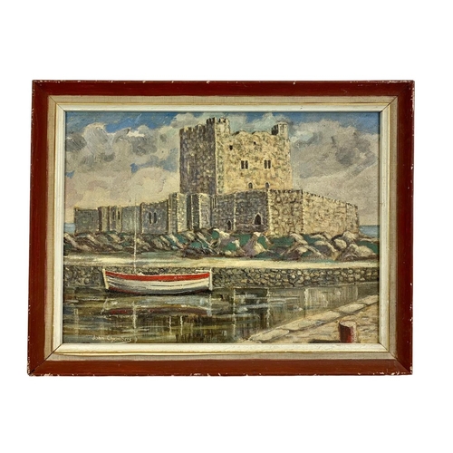 146 - An oil painting of Carrickfergus and a watercolour painting of The Mournes. Largest frame measures 6... 