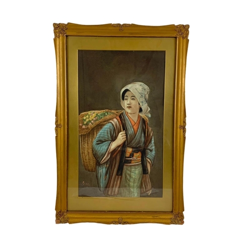 152 - A pair watercolour paintings by Ryuko in ornate gilt frames. Circa 1900. Paintings measure 30 x 50cm... 