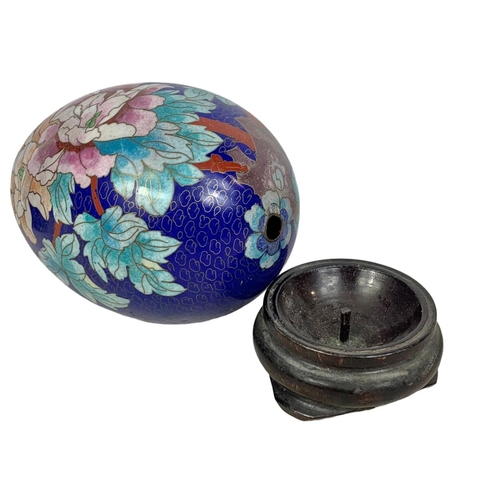 160 - 4 large cloisonné eggs on wooden bases. 20cm