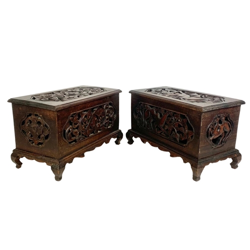 175 - A pair of carved ornate wooden storage boxes. 49 x 25.5 x 29cm.