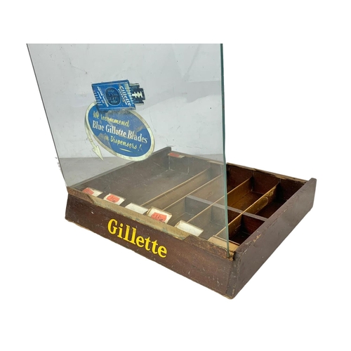 193 - A vintage Gillette razor blades barbers shop display case. 33 x 29 x 6cm