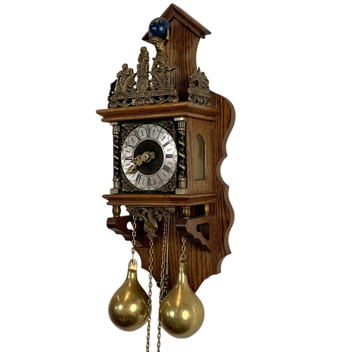 216 - Dutch canal wall clock weights and pendulum. 55cm