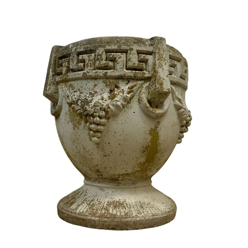 222 - A pair of large concrete garden planters with Greek Key decoration. 40 x 43.5cm.