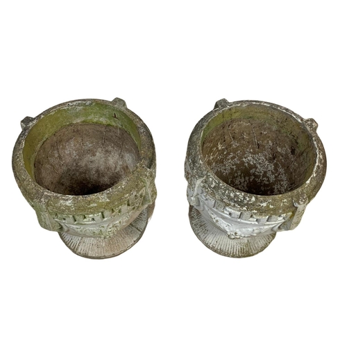 222 - A pair of large concrete garden planters with Greek Key decoration. 40 x 43.5cm.