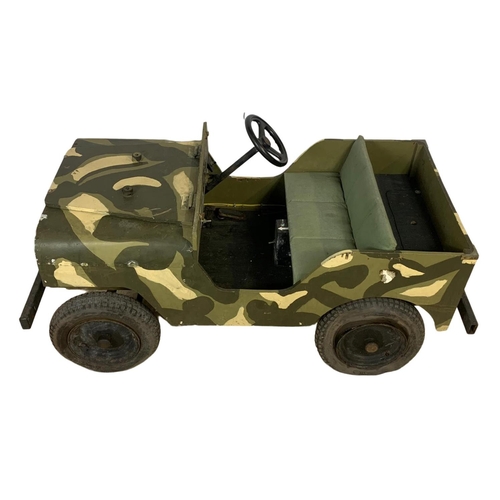 267 - A large vintage battery operated childs army jeep. 144 x 65 x 70cm.