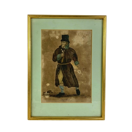 27 - Georgian coloured etching of Captain Rock. Reframed. 25.5 x 34cm