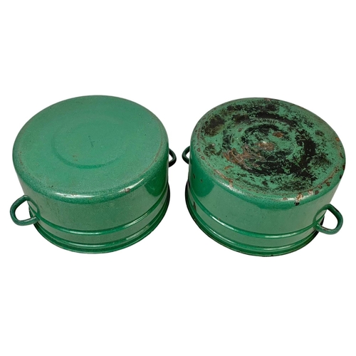 278 - A large pair of 1950’s enamelled pots with handles. 46 x 37.5 x 21cm.