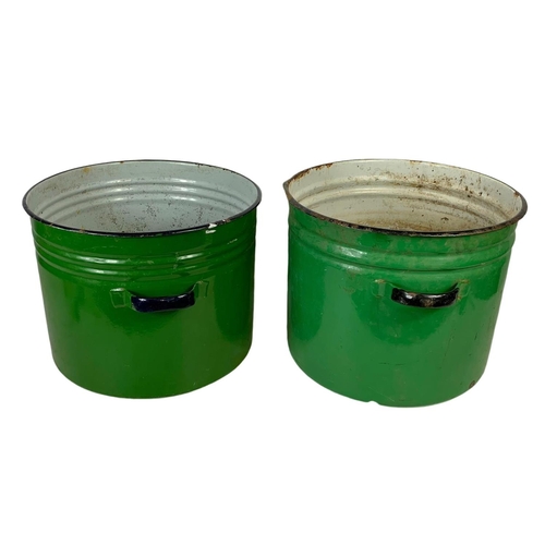 279 - A pair of large 1950’s enamelled pots with handles. 51 x 43 x 34.5cm.