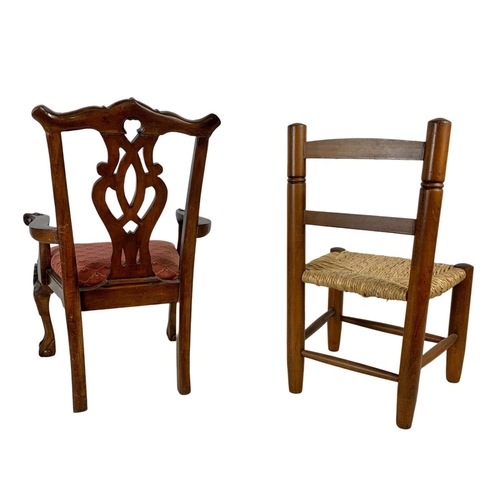 284 - 2 small dolls chairs. Chippendale style measures 31 x 27 x 50cm