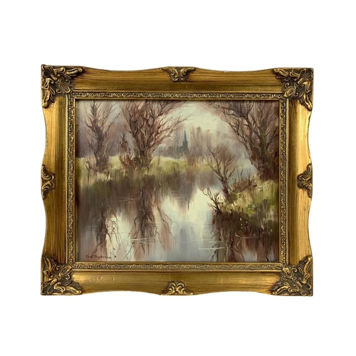 285 - An oil painting by Tom Stephenson. In a gilt frame. Painting measures 25.5 x 20cm. Frame measures 31... 