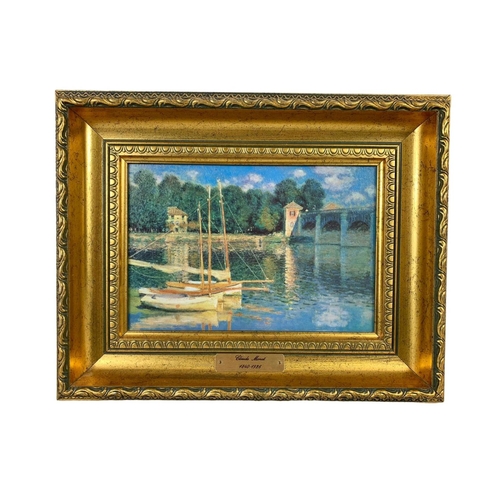 306 - An oil painting and an oleograph. Oleograph of the original painting my Monet. Painting measures 41 ... 