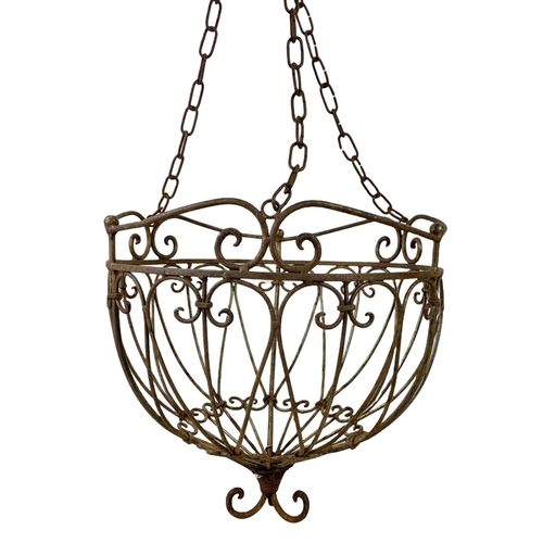 311 - A pair large iron hanging baskets. 37 x 79cm including chain.