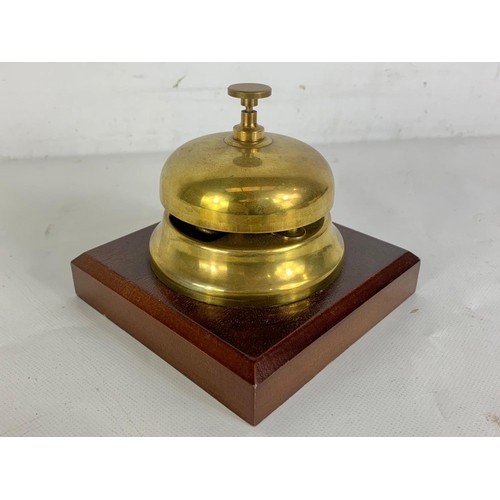 32 - 4 19th early 20th century inkwells Patent London and a brass reception desk bell