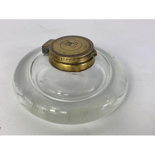 32 - 4 19th early 20th century inkwells Patent London and a brass reception desk bell