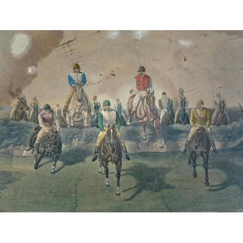 333 - Large Edwardian oak framed horse racing print “Green Sleeve Lead The Way” 96.5 x 65.5cm