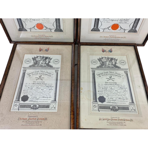 354 - 4 vintage Orange Lodge certificates. 50 x 66cm.