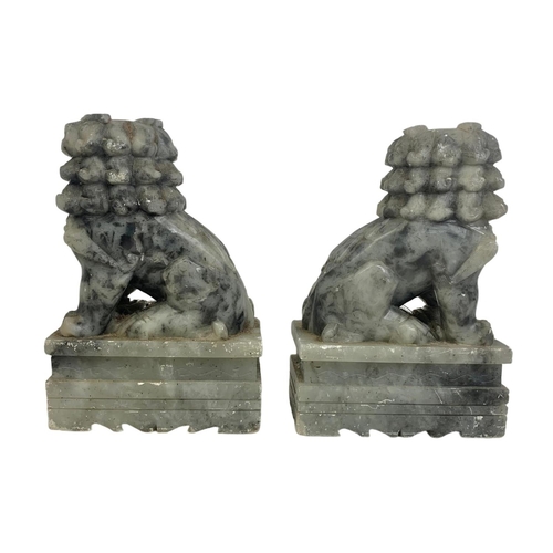 36 - Pair of Chinese alabaster Foo Lions. 11.5 x 18cm.