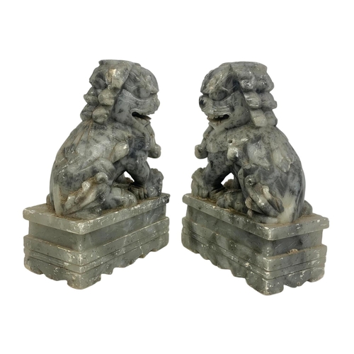 36 - Pair of Chinese alabaster Foo Lions. 11.5 x 18cm.