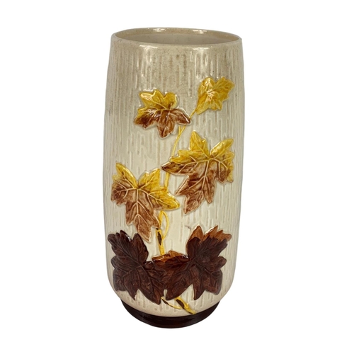 392 - Vintage Sylvac pottery vase. With autumn maple leaf decoration 26cm