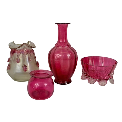 425 - Victorian and vintage glassware. Including an Art Nouveau vase and vintage ruby glass.