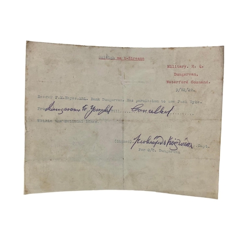 44 - 3 early 20th century Irish General Travelling Permits. Including 1 signed by Major General James Emm... 