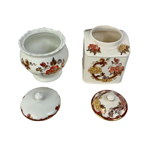 453 - 2 Masons pottery caddy’s. 12.5cm