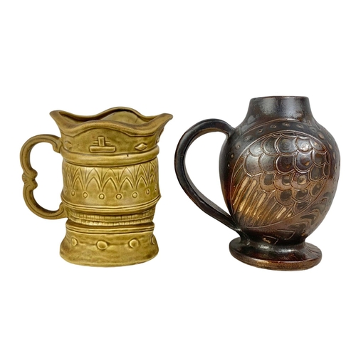 454 - Rye stoneware pottery jug and a Kingston Pottery toby jug. 19cm