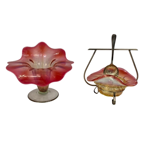 470 - Victorian Jack-In-The-Pulpit and a Victorian ailver plated and art glass sugar bowl. 19 x 14 x 15cn