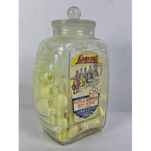 48 - An 1920’s Art Deco Lemon & Co LTD sweet jar with contents 14 x 22cm, and an original Beech-Nut adver... 