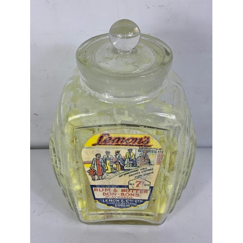 48 - An 1920’s Art Deco Lemon & Co LTD sweet jar with contents 14 x 22cm, and an original Beech-Nut adver... 