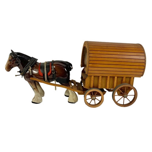 481 - Pottery shire horse and cart. 58cm