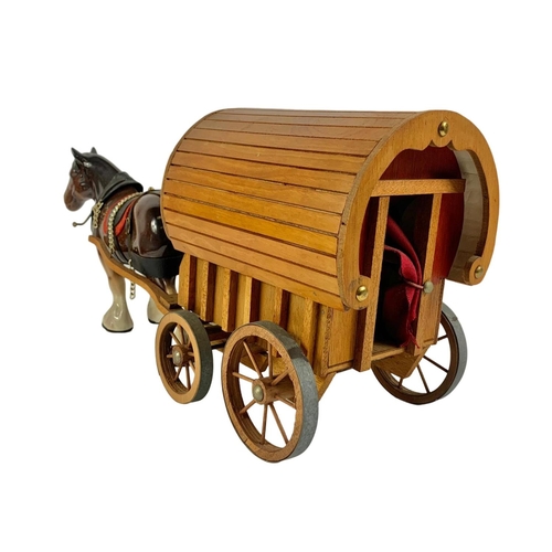 481 - Pottery shire horse and cart. 58cm