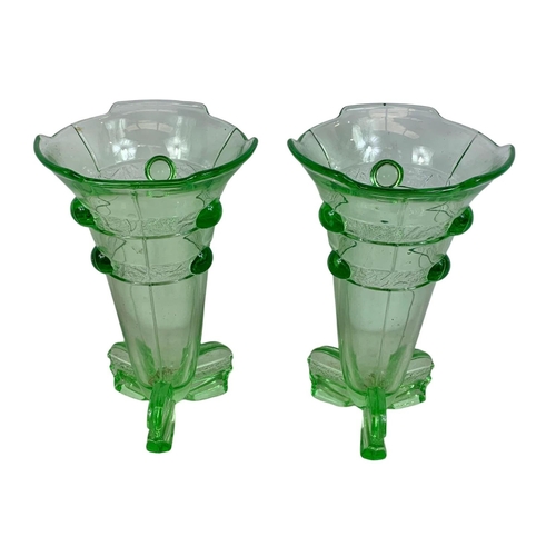 506 - A pair of vintage uranium glass vases. 24.5cm.