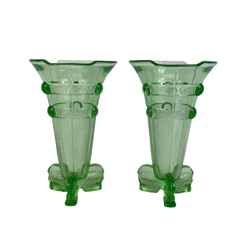 506 - A pair of vintage uranium glass vases. 24.5cm.