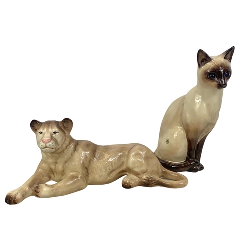 524 - 2 large pottery cats. Just Cats & Co with glass eyes 30.5cm. Melba Ware 38cm