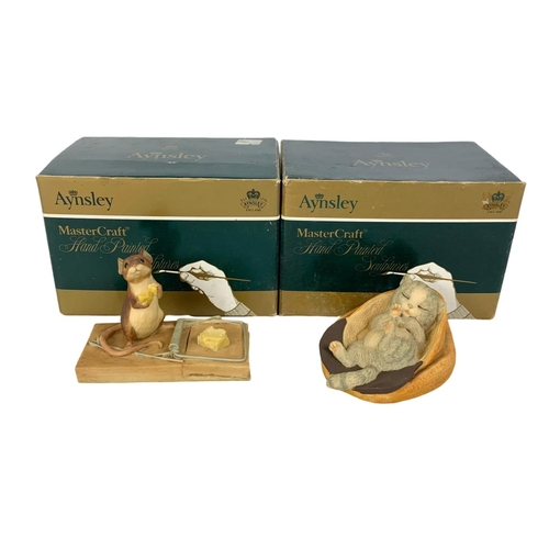 557 - 2 Aynsley Master Craft hand painted sculptures in boxes. Figure measures 9.5cm. Box measures 15cm