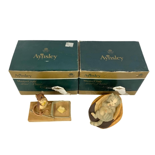 557 - 2 Aynsley Master Craft hand painted sculptures in boxes. Figure measures 9.5cm. Box measures 15cm