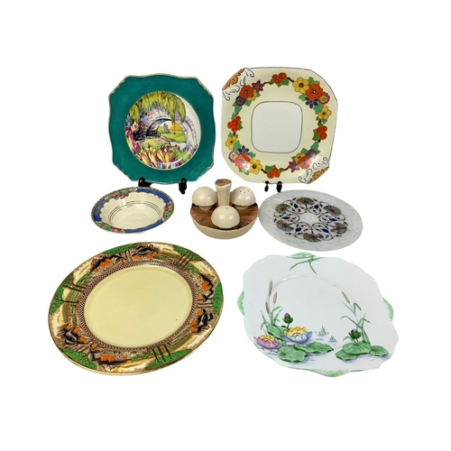 567 - Quantity of Art Deco and other vintage pottery. Including a Royal WintonG Grimwades Scenic Bridge pl... 